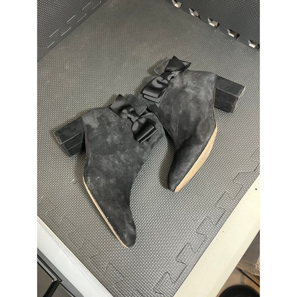 Kate Spade Ankle Boots Womens 9.5M Black Suede Bow Side Zip Block Heel - Picture 3 of 7
